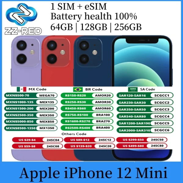 Apple iPhone 12 Mini 12Mini 5.4" Original Unlocked Smartphone RAM 4GB ROM 64/128/256GB A14 IOS Face ID NFC 5G Mobile Cell Phone 1