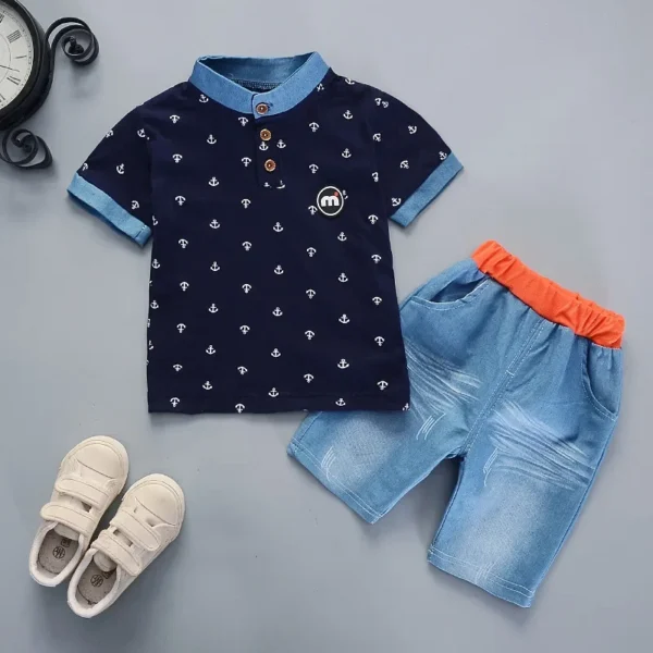 2022 Summer boys clothes sets Baby boy fashion print T-shirt + shorts  2 pieces baby cotton clothing set 1