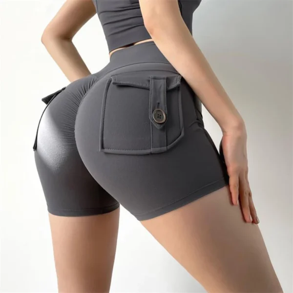 Women Sport Shorts Pockets Gym Sexy High Waist Workout Push Up Booty Scrunch Biker Shorts Pants Fitness Cycling Tights 2