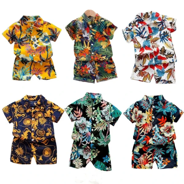 1-6 Year Baby Boys Floral Printed Clothes Set Summer Girl Short Sleeve Children's Shirt Top+Pants 2Pcs Kids Holiday Beach Outfit 1