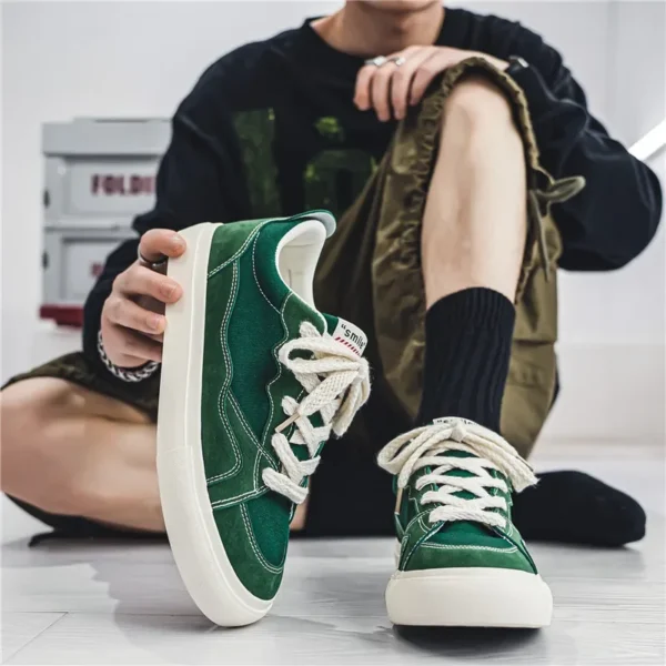 Male Canvas Shoes Patchwork Men's Sneakers Korean Style Comfortable Platform Shoes Men's Breathable Lace-Up Vulcanized Shoes 4