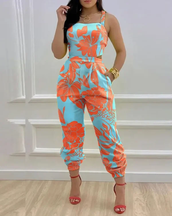 Elegant Women's jumpsuit 2024 Summer Fashion Strap Hollow Sexy Off waist Printed jumpsuit 6