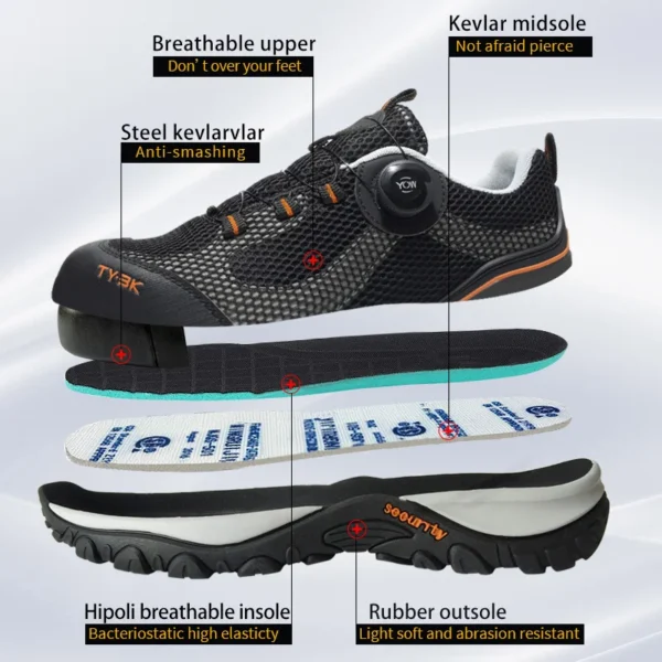 Summer Work Shoes With Protection Breathable Lightweight Safety Shoes With Iron Toe Anti-stab Anti-slip Working Boots For Men 2