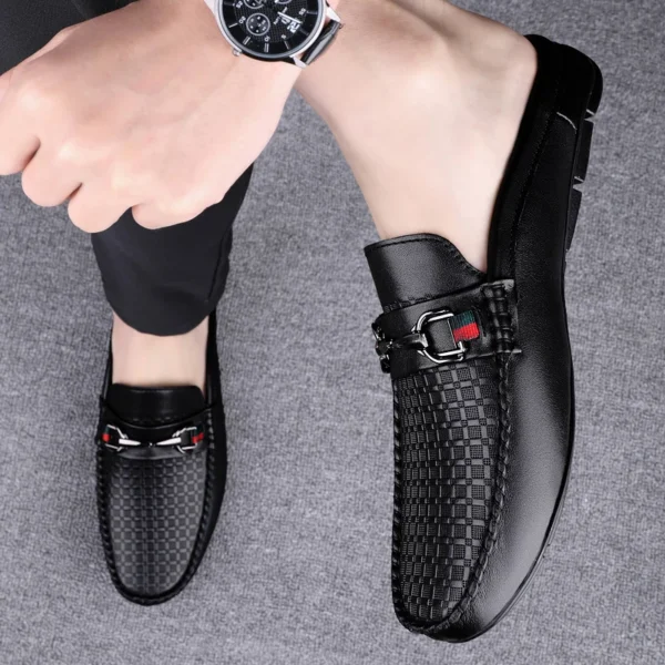 Summer Breathable Shoes Men Fashion Genuine Leather Half Shoes Slip on Moccasins Casual Italian Style Luxury Brand Half Loafers 4