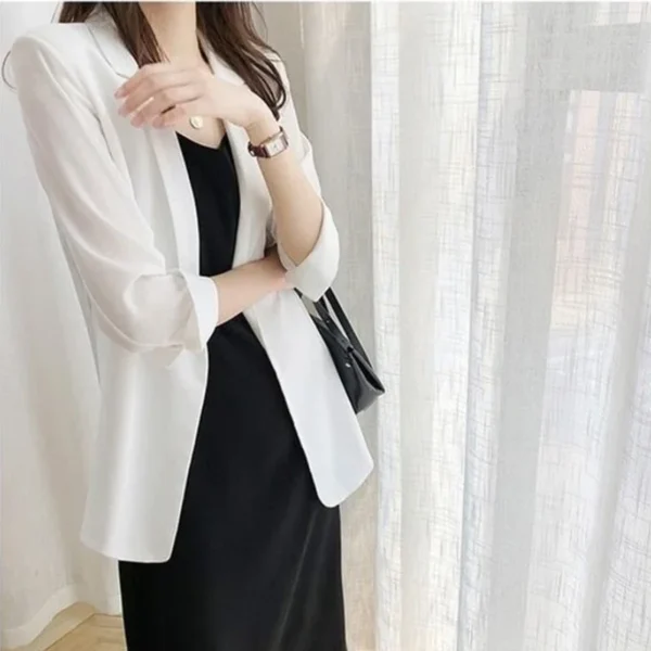 Spring Women Thin Blazers Sun Protection Suit 2024 Female Summer Black Blazer Three Quarter Sleeves OL Slim Coats Ladies Tops 3