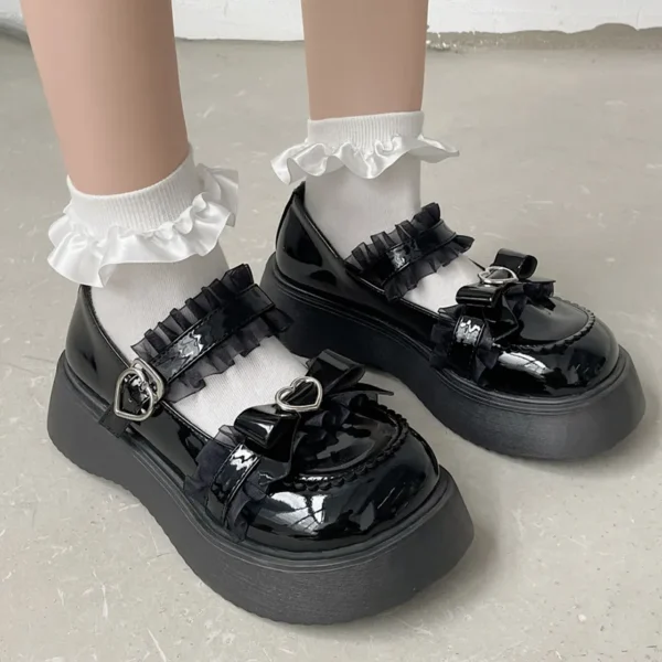 Rimocy Chunky Platform Mary Jane Shoes for Women Patent Leather Lace Ankle Strap Pumps Woman 2022 Autumn White Lolita Shoes Y2K 1