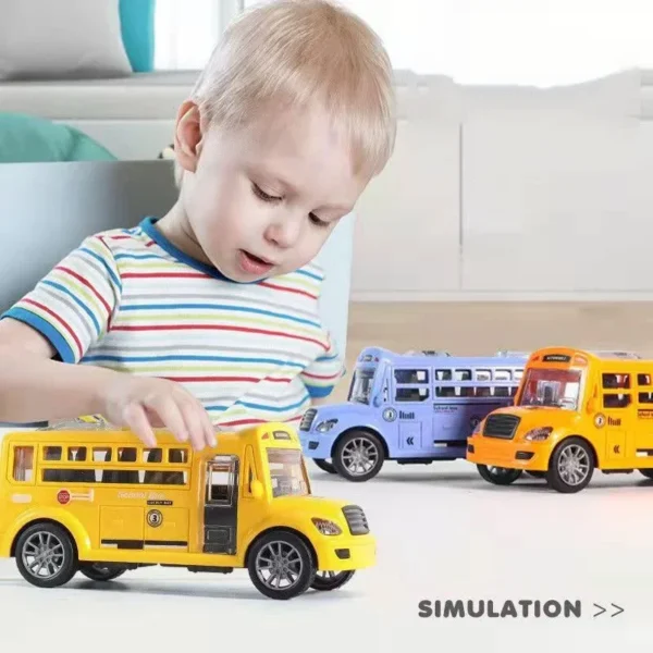 School Bus Model Car For Children Toys, Kids Educational Toy Cars, Miniature Game Vehicle Inertia Wheel, Boys Birthday Gift 2