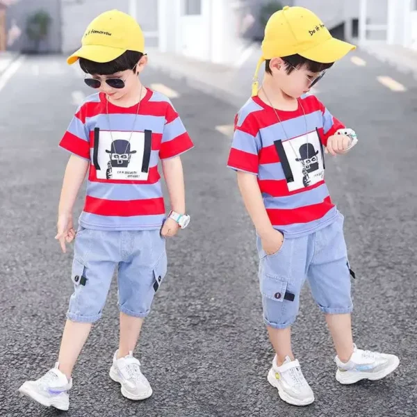 Summer Boys Clothing 2023 Kids Clothes Stripe Cotton T-shirt+Jeans Pant Boy Sets Infant Newborn Clothing 3 4 5 6 7 8 10 12 Years 2