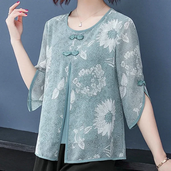 Women Spring Summer Style Chiffon Blouses Shirts Lady Casual Half Sleeve O-Neck Chiffon Blusas Tops ZZ0850 3