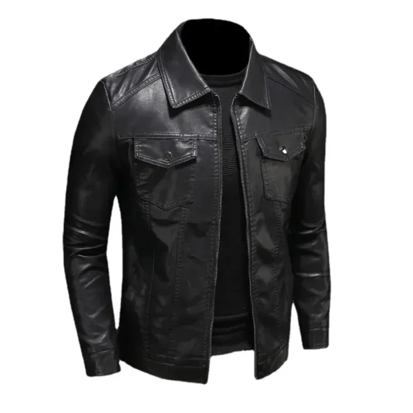 Spring and Autumn New Men's Jackets Fashionable and Trendy Korean Version Slim Fit Casual Men's Leather Jacket Motorcycle Coat 3