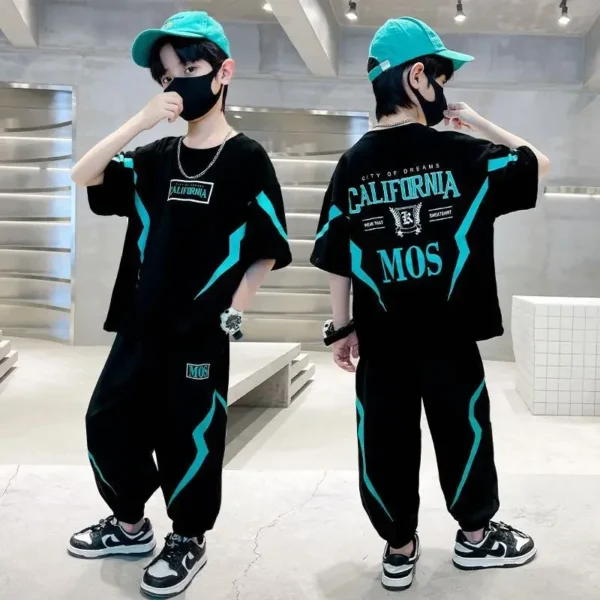 summer boys clothes set letter top & pants 2 pieces suit teenage boy print tracksuit cool boy style children outfit 1