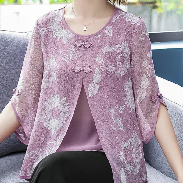 Women Spring Summer Style Chiffon Blouses Shirts Lady Casual Half Sleeve O-Neck Chiffon Blusas Tops ZZ0850 2