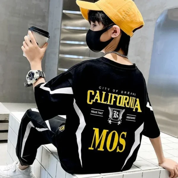 summer boys clothes set letter top & pants 2 pieces suit teenage boy print tracksuit cool boy style children outfit 5