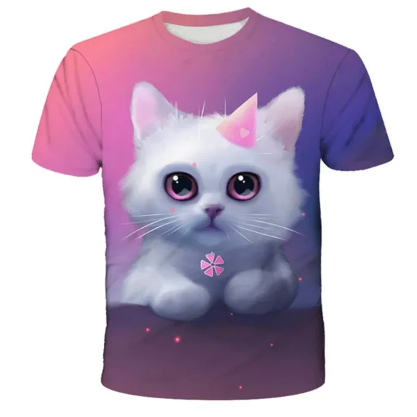 Chlidren Clothes Summer Cool 3D Print Cat T-shirt Boys and Girls Hiphop Tees Tshirts Kids tops 1 3 5 7 8 9 10 11 12 13 14 Years 4