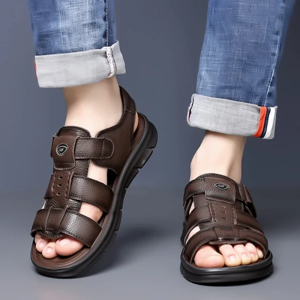 Brand Men's Fashionable Top Layer Cowhide Roman Beach Sandals Summer Breathable Soft Sole Non Slip Outdoor Quick Drying Sandals 3