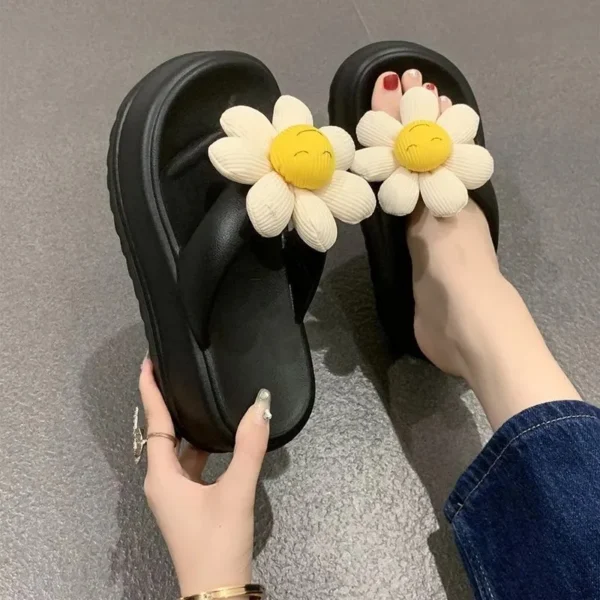 7cm Thick Bottom Summer New Women's Herringbone Slippers High Soft Bottom Anti-skid Beach Shoes Lovely Big Flower Home Slippers 2