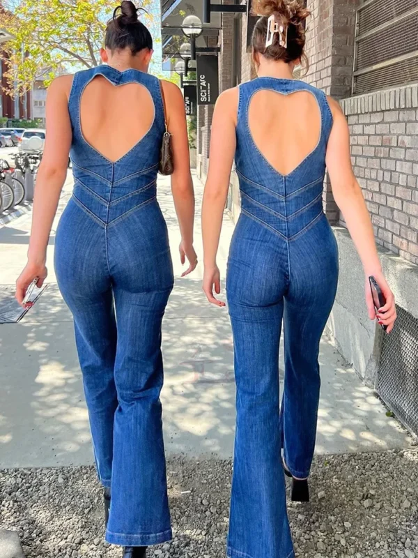 Weird Puss Denim Elegant Jumpsuit Women Zipper Heart Backless High Waist Straight-Leg Streetwear Trend Skinny Workout Overalls 1