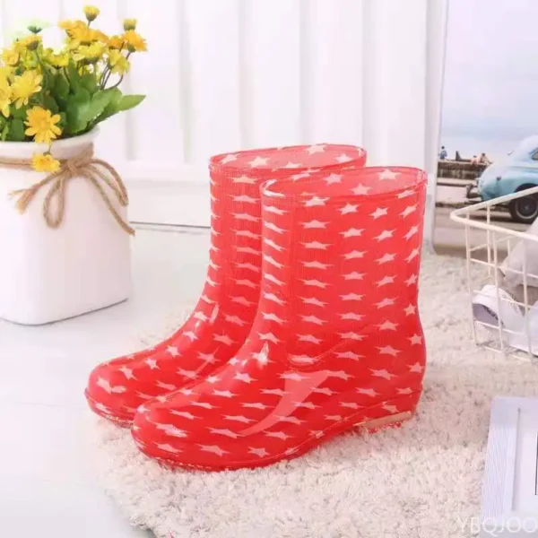 Print Rain Boots Women Waterproof Work Shoes for Girls Non Slip Anti Skip PVC Water Shoes Rainboots Mid-Calf Botas 5