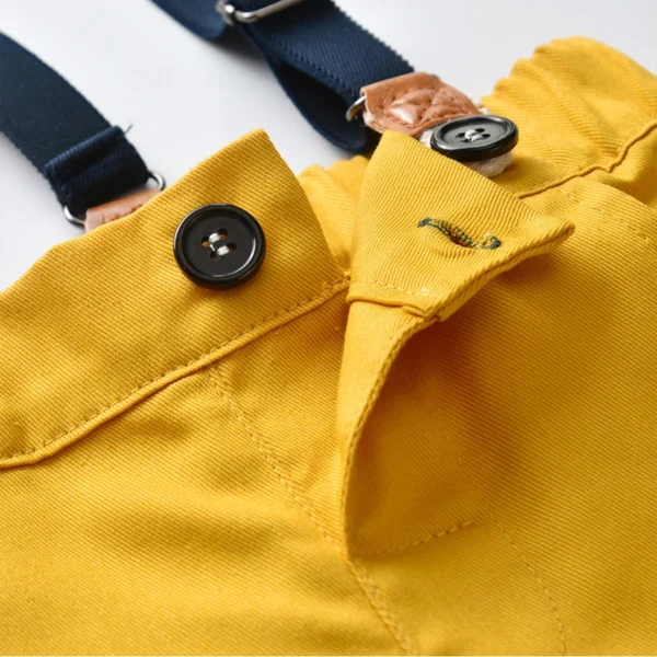 Boy Formal Clothing Suit Kid Solid Shirt Bow Yellow Shorts Belt Clothes Set Wedding Birthday Toddler Children Kids Boy Outerwear 4