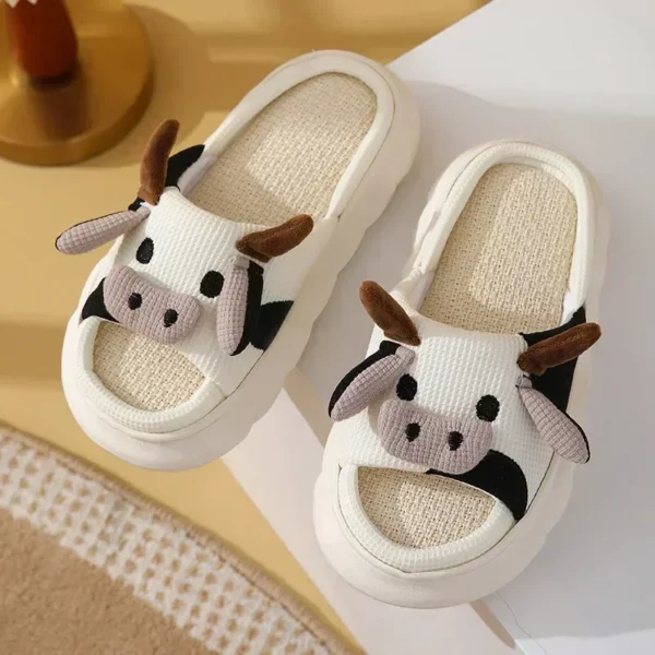 Four Seasons Universal Indoor Home Cotton Linen Sandals Cute Cartoon Cow Linen Slippers Non-slip 2