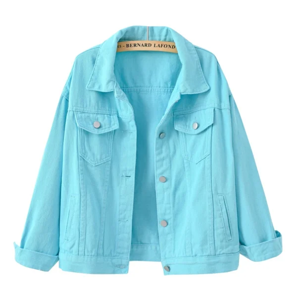 Pure Color Women's Denim Jacket Single-breasted Lapel Coat Fashion Casual Tops Green Black Red Blue Outerwear Female Overcoat 6