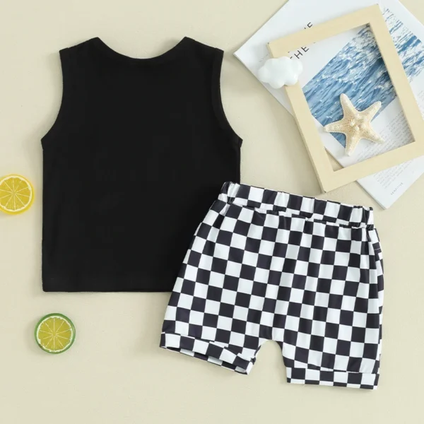 Lioraitiin Toddler Boys Summer Outfits Letter Car Print Sleeveless Tank Tops and Checkerboard Elastic Waist Shorts Clothes Set 6