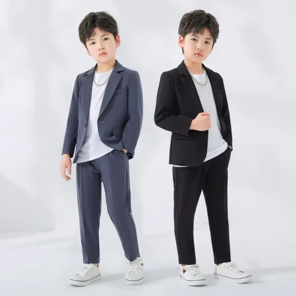 Kids Solid Blazer Jacket Pants Suits Boys Tuxedo Formal Dress Clothes Sets Children Fashion British Costume Teenage Leisure Suit 1