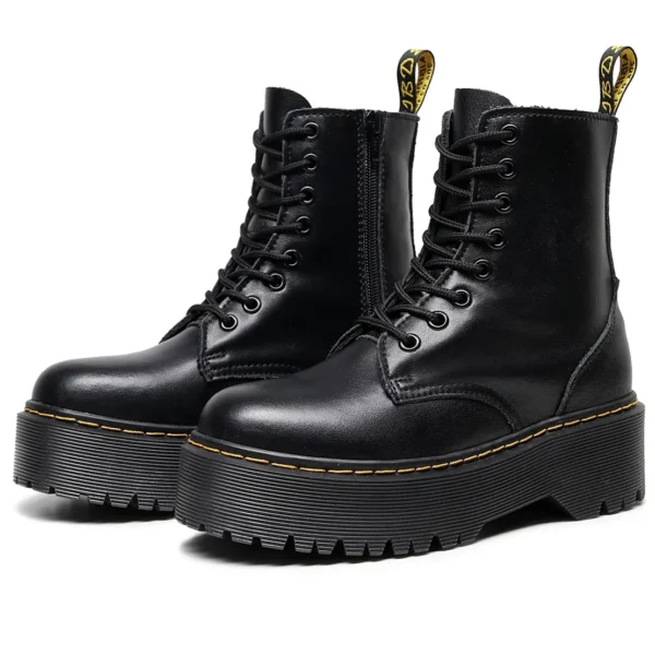 High Quality Platform Boots Women Shoes Black Leather Ankle Boots Punk Shoes Thick Bottom Motorcycle Boots 5