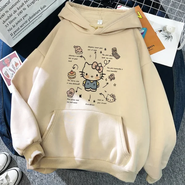 New in Sweet Harajuku Hoodies Hello Kitty Hip Hop  Hoodie Sanrio Sweatshirt Clothes Tops Sweatshirt Clothing High Street 5