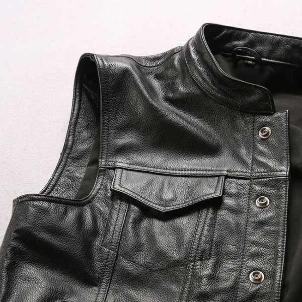 2024 New Style Men's Cowhide Sheepskin Genuine Leather Vest Man Motorcycle Biker Vests Male Waistcoat Fashion Sleeveless Jackets 4