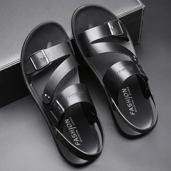 Fashion Comfortable Men's Sandals Solid Color Open Toe Mens Leather Sandals 2023 New Slippers Beach for Male Leather Footwear 3