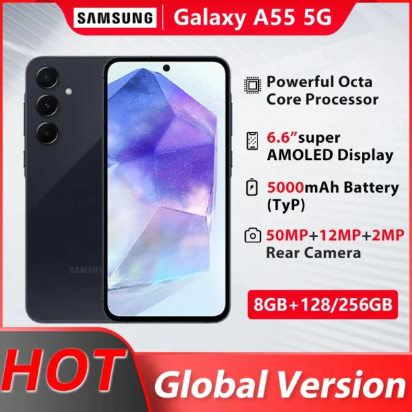 Samsung Galaxy A55 5G Smartphone Exynos 1380 Octa Core 6.4'' 120Hz Super AMOLED Display 50MP Triple Camera 5000mAh Battery NFC 1