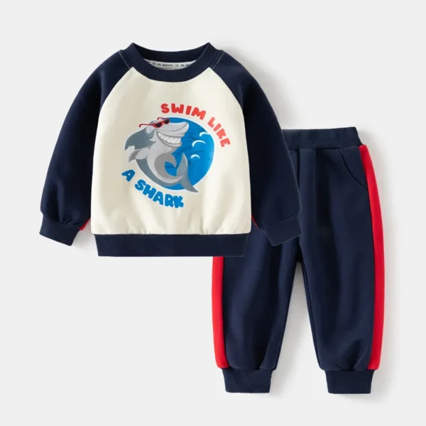 Autumn Toddler Boy 2PCS Clothes Set Cotton Thicken Spliced Shark Sweatshirt Letter Warm Jogger Pant Baby Boy Outfit Kid Boy Suit 2