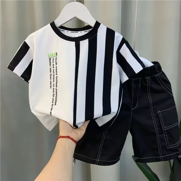 Summer Boy Clothing New Children's Clothes Set Boys Short Sleeve Striped T-Shirt+Shorts 2 Piece Set Kids 1-8T Sportswear Suit 4