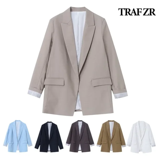 TRAF ZR Elegant Women's Jackets Office Lady Linen Jacket Long Sleeve New in Outerwears Bomber Spring 2024 Women Clothes Y2k Top 1