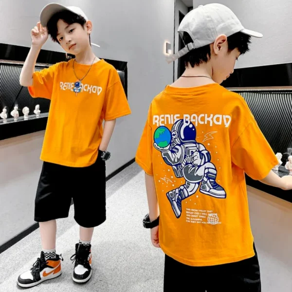 100% Cotton Boys T-shirt Summer Cartoon Graffiti Astro Print Girls Tees Short Sleeve Children Top High Quality Kids Clothes New 2