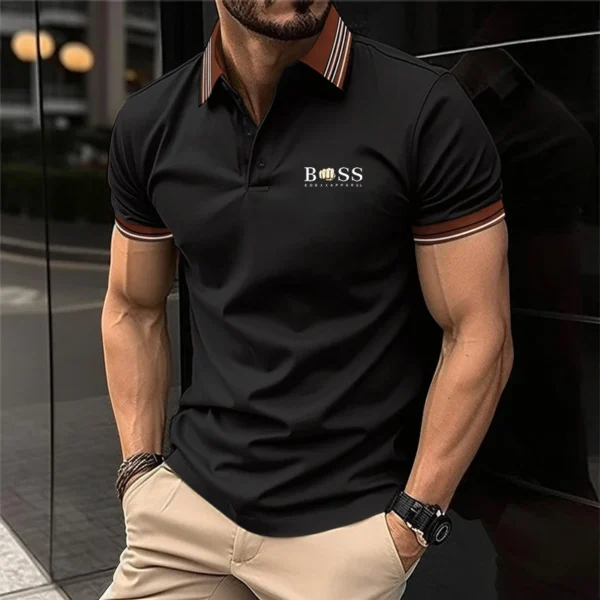 Summer short-sleeved Polo shirt, men's casual alphabet print street short-sleeved printed clothing 1