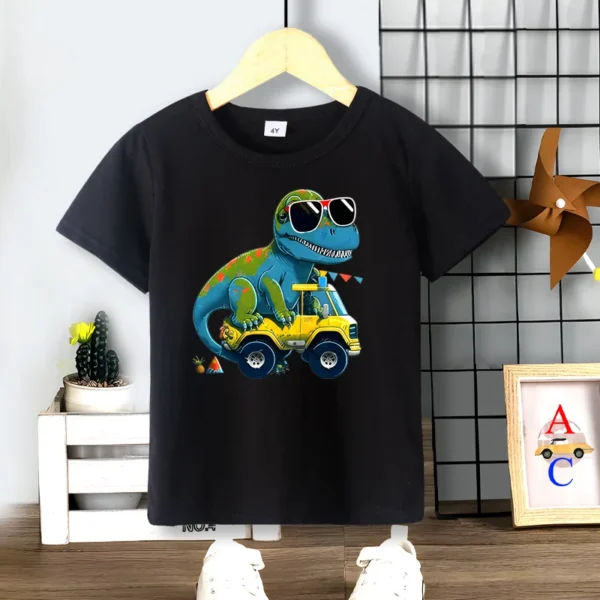 2014  baby boy clothes New Summer Dinosaur Cycling Print Boys' Short sleeved T-shirt Clothing 1