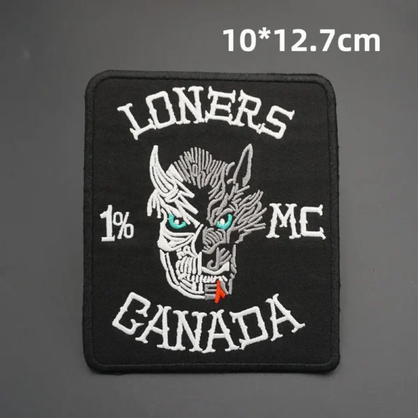 LONERS Motorcycle Ride Embroidery Sewing Label Punk Biker Patch Flame Rose Skeleton Badge Leather Vest  Apparel Accessories 5