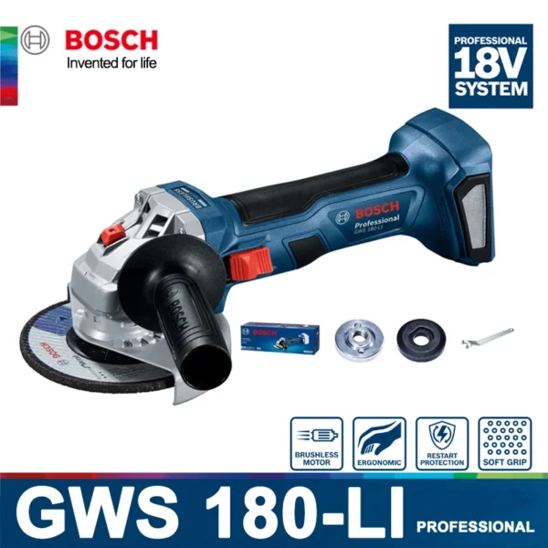 BOSCH GWS180-LI Angle Grinder Cordless GWS 180 li Rechargeable Grinder Brushless Professional Cutting Machine Portable Polisher 1