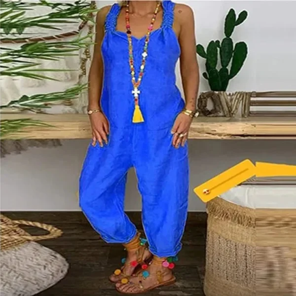 2024 Summer Sexy Solid Women Jumpsuit Playsuit Casual OverallsBib Overall Sleeveless Backless Knotted Jumpsuit Dungarees 3