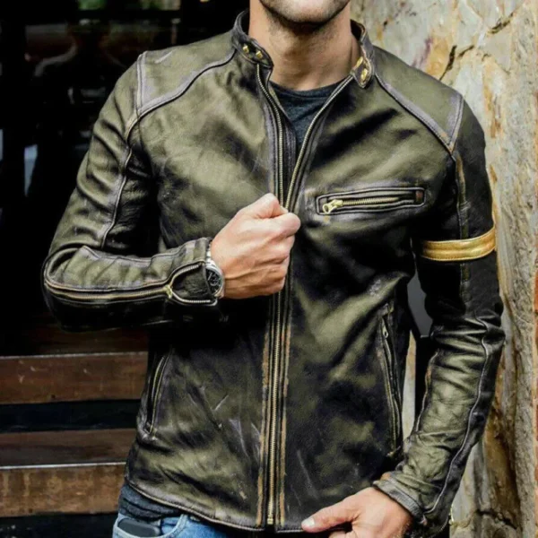 2022 Autumn Motorcycle Leather Jacket Men Street Fashion Bomber Jackets Casual Stand Collar Coat Mens Retro Pu Biker Outwear 5Xl 5