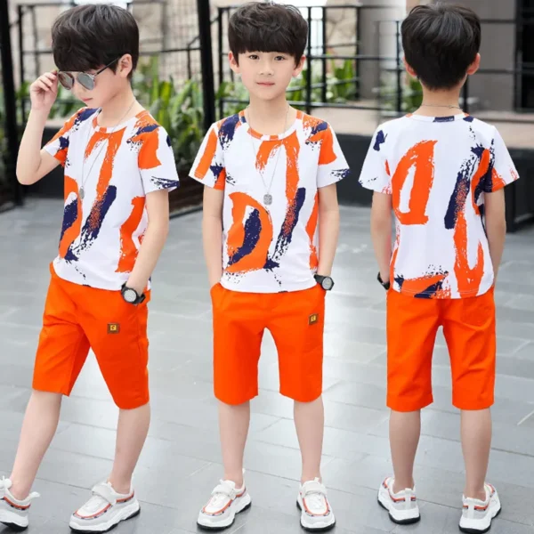 Children clothes Boys Clothing Sets Summer Cotton Teenage Kids  Suit For 4 6 8 10 12 14 Years Short Sleeve Shirt Shorts Set 1