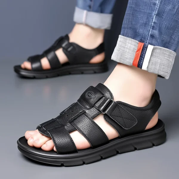 Brand Men's Fashionable Top Layer Cowhide Roman Beach Sandals Summer Breathable Soft Sole Non Slip Outdoor Quick Drying Sandals 4