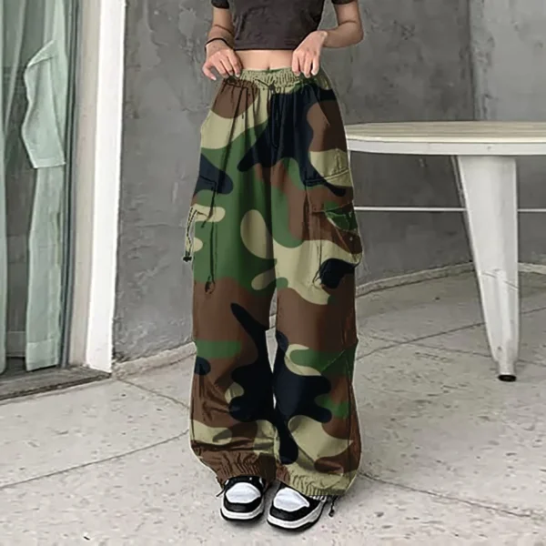 Y2k Baggy Cargo Pants For Women Camo Print Pants Streetwear Hip Hop Joggers Sweatpants Drawstring Casual Loose Wide Leg Trousers 3