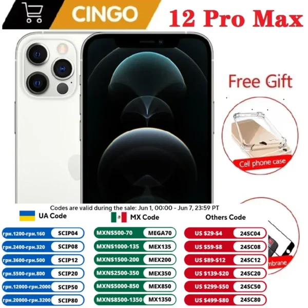 Original unlocked iPhone 12 Pro Max 6.7" 6G RAM 128GB/256GB/512GB ROM 5G Smartphone Face ID IOS A14 Bionic Chip 1