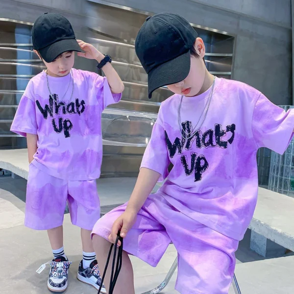 2024 New Boy Summer Quick dry Suit Children Streetwear what's up Short Sleeve TShirt + Shorts Two piece Sports Set Loose Outfits 2