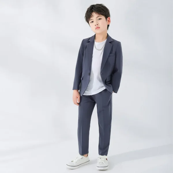 Kids Solid Blazer Jacket Pants Suits Boys Tuxedo Formal Dress Clothes Sets Children Fashion British Costume Teenage Leisure Suit 6