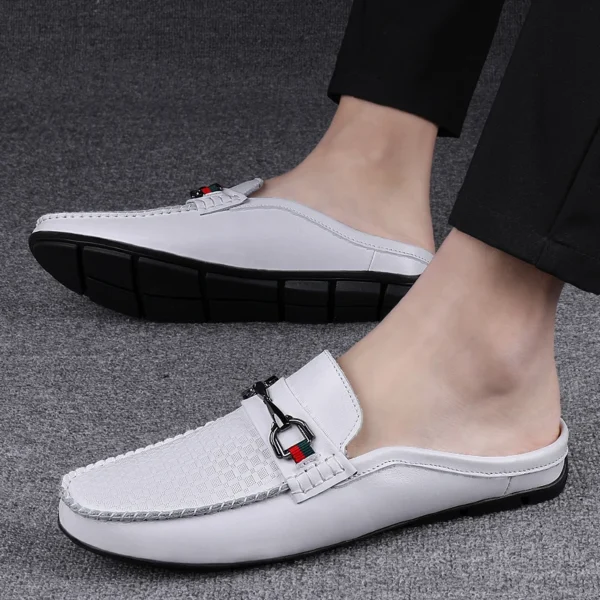 Summer Breathable Shoes Men Fashion Genuine Leather Half Shoes Slip on Moccasins Casual Italian Style Luxury Brand Half Loafers 6