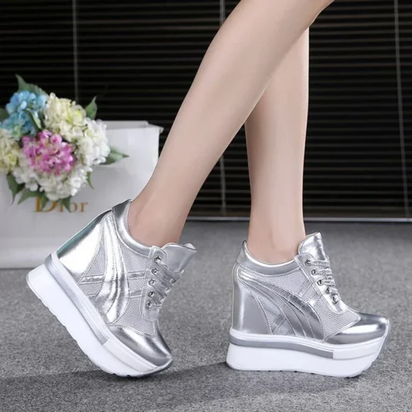 2024 New Classic Women Mesh Platform Sneakers White Shoes 10CM High Heel Wedges Outdoor Breathable Casual Shoes Autumn Round Toe 3